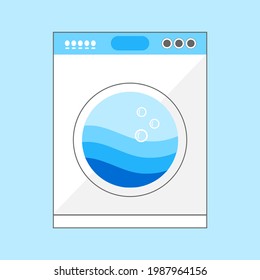 Icono de lavadora en ilustración vectorial de fondo azul.