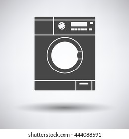 Washing machine icon on gray background, round shadow. Vector illustration.