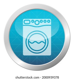 Washing machine icon on light blue shiny circle frame. Laundry cleaning service button. Vector illustration.