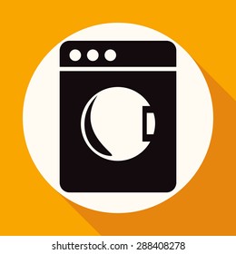 washing machine icon on white circle with a long shadow