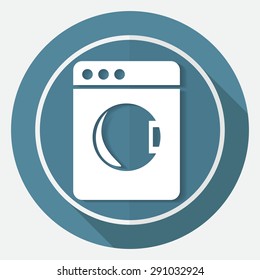 washing machine icon on white circle with a long shadow