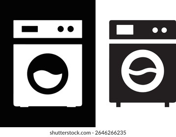 Washing Machine Icon Set with Laundry Symbols in Silhouette Style