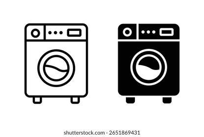 Washing machine icon set. laundry machine icon with clothes, black vector. Washing machine flat and outline Vector Illustration.