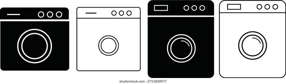 Washing machine icon set: Laundry, appliance, and home service symbol vector.