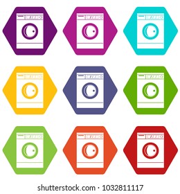 Washing machine icon set many color hexahedron isolated on white vector illustration