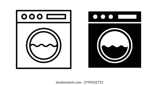 Washing machine icon. Stroke vector and silhouette icons