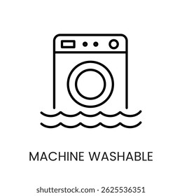 Washing machine icon symbolizing machine washable pillow or cover ideal for product labeling packaging and bedding care visuals line icon in vector with editable stroke.