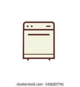 washing machine icon vector, red outline design.