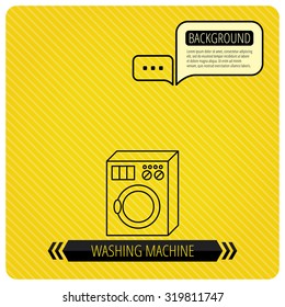 Washing machine icon. Washer sign. Chat speech bubbles. Orange line background. Vector.
