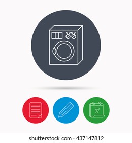 Washing machine icon. Washer sign. Calendar, pencil or edit and document file signs. Vector