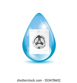Washing machine icon in a water drop bubble