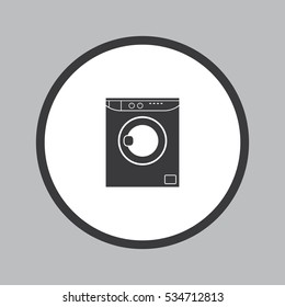 Washing machine icon in white circle on grey background