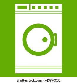 Washing machine icon white isolated on green background. Vector illustration