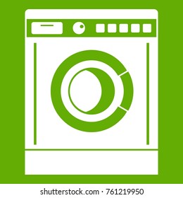 Washing machine icon white isolated on green background. Vector illustration
