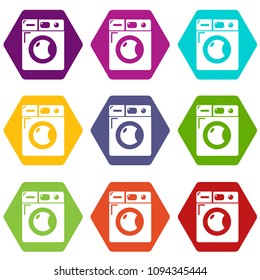 Washing machine icons 9 set coloful isolated on white for web