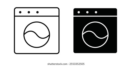 Washing machine icons in black filled and outlined style