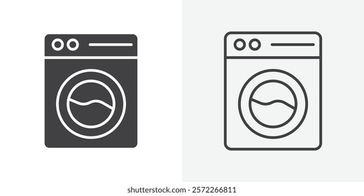 Washing machine icons. flat and line style set