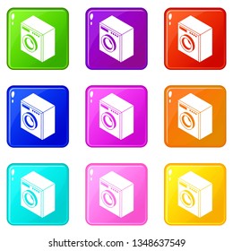 Washing machine icons set 9 color collection isolated on white for any design