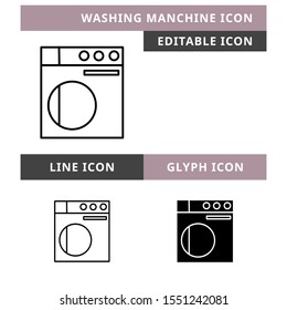Washing Machine icons set vector design, modern editable line and  glyph icon, black colour and isolated for icon presentation, website and banner
