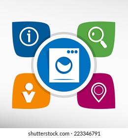Washing machine and icons set vector illustration. Modern Flat style 
