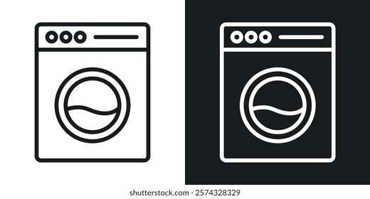 Washing machine icons in thin black and white stroke liner style