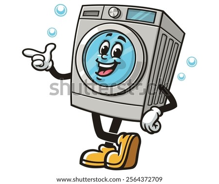 Washing Machine with idea pose,  Cartoon Character Mascot Illustration Vector Clip-art Hand-drawn Logo Design