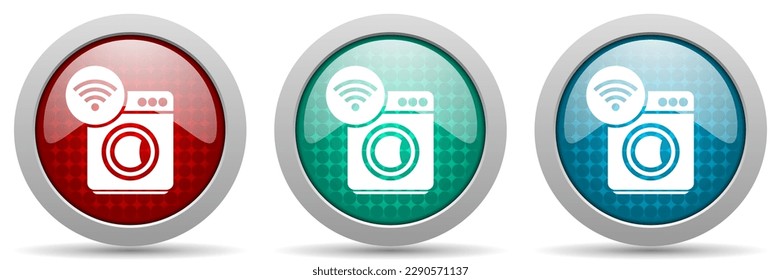 Lavadora, Internet, conjunto de iconos de vectores wifi, colección de botones web brillante