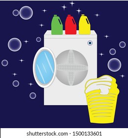 Washing machine isolated with blue background. Front view. Editable vector
