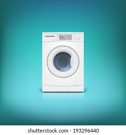 Washing machine isolated. Front view, close-up. Editable vector