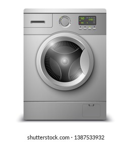 Washing machine isolated on white background. Modern, realistic vector illustration of home appliances.