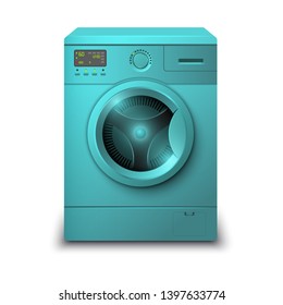 Washing machine isolated on white background. Modern, realistic vector illustration of home appliances.