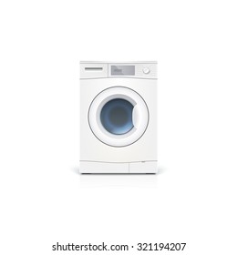 Washing machine isolated on white background. Front view, close-up. Editable vector