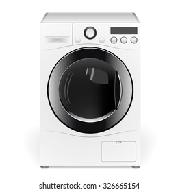 Washing machine isolated on white background. Front view, close-up. Editable vector.