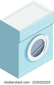 Washing machine isometric icon. Bathroom laundry furniture