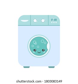 Washing machine in kawaii style isolated on white background. Vector illustration