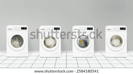 Washing machine in laundromat. The laundry is washed in washing machines in the laundry room