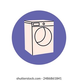 Washing machine, laundry basket, full laundry drum filling with garments to wash, housework, laundry appliance, household, washer and dryer icon, daily chores on background flat vector illustration.