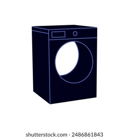 Washing machine, laundry basket, full laundry drum filling with garments to wash, housework, laundry appliance, household, washer and dryer icon, daily chores on background flat vector illustration.