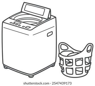 Washing machine. Laundry basket. Home appliances. Vector illustration.