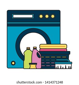washing machine laundry bottles spring cleaning tools vector illustration