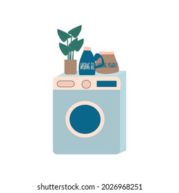 Washing machine and laundry detergents. Vector illustration 