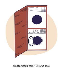Washing machine. Laundry at home. Flat cartoon vector illustrtion, trendy colors, isolated on white background.