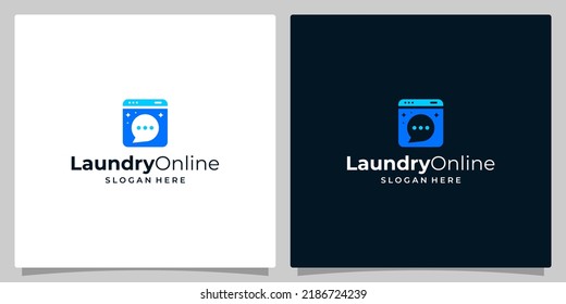 Washing machine laundry icon logo design with chat bubble. Modern vector logo design template design.