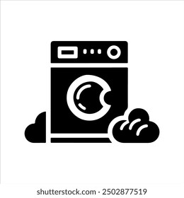 Washing machine with laundry icon silhouette vector illustration design on white background.