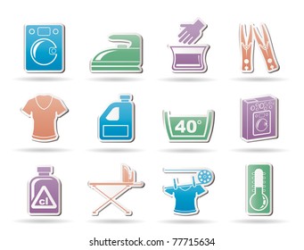 Washing machine and laundry icons - vector illustration