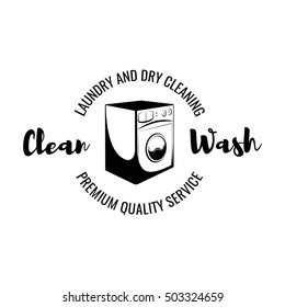 Washing Machine. Laundry Room And Dry Cleaning label and badge. Isolated On White Background