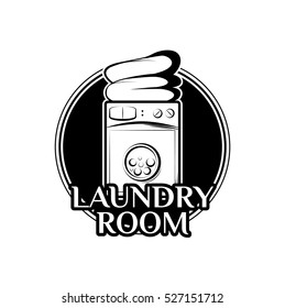 Washing Machine. Laundry Room And Dry Cleaning label and badge. Isolated On White Background.