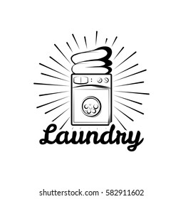 Washing Machine. Laundry Room And Dry Cleaning label and badge. Isolated On White Background