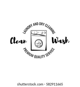 Washing Machine. Laundry Room And Dry Cleaning label and badge. Isolated On White Background