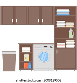 Lavadora en lavadero interior vectorial plano